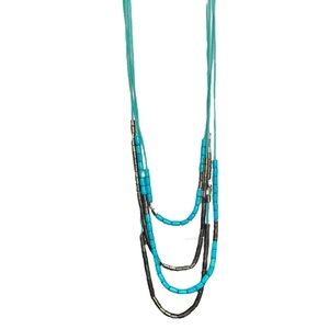 Long Beaded Turquoise Layers Necklace Boho Southwestern